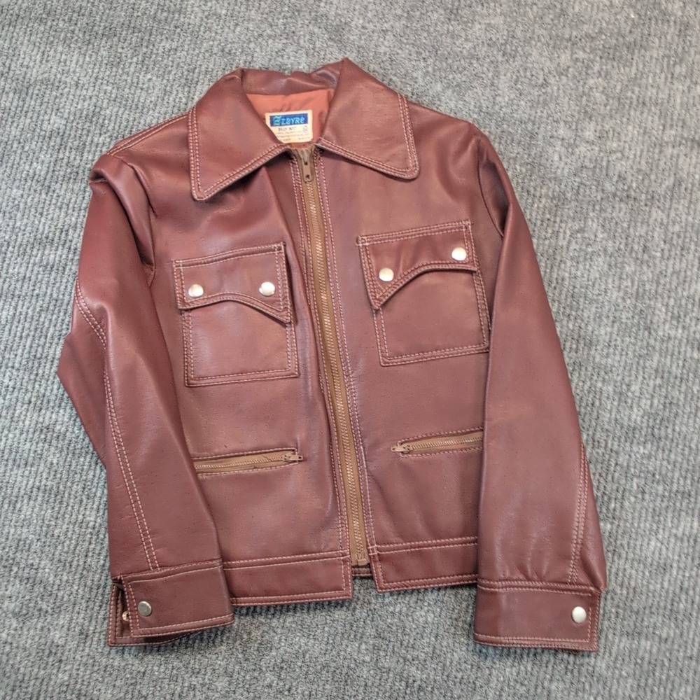 Vintage Zayre Women's Small Brown Full Zip Lined Jacket Point Collar Damaged